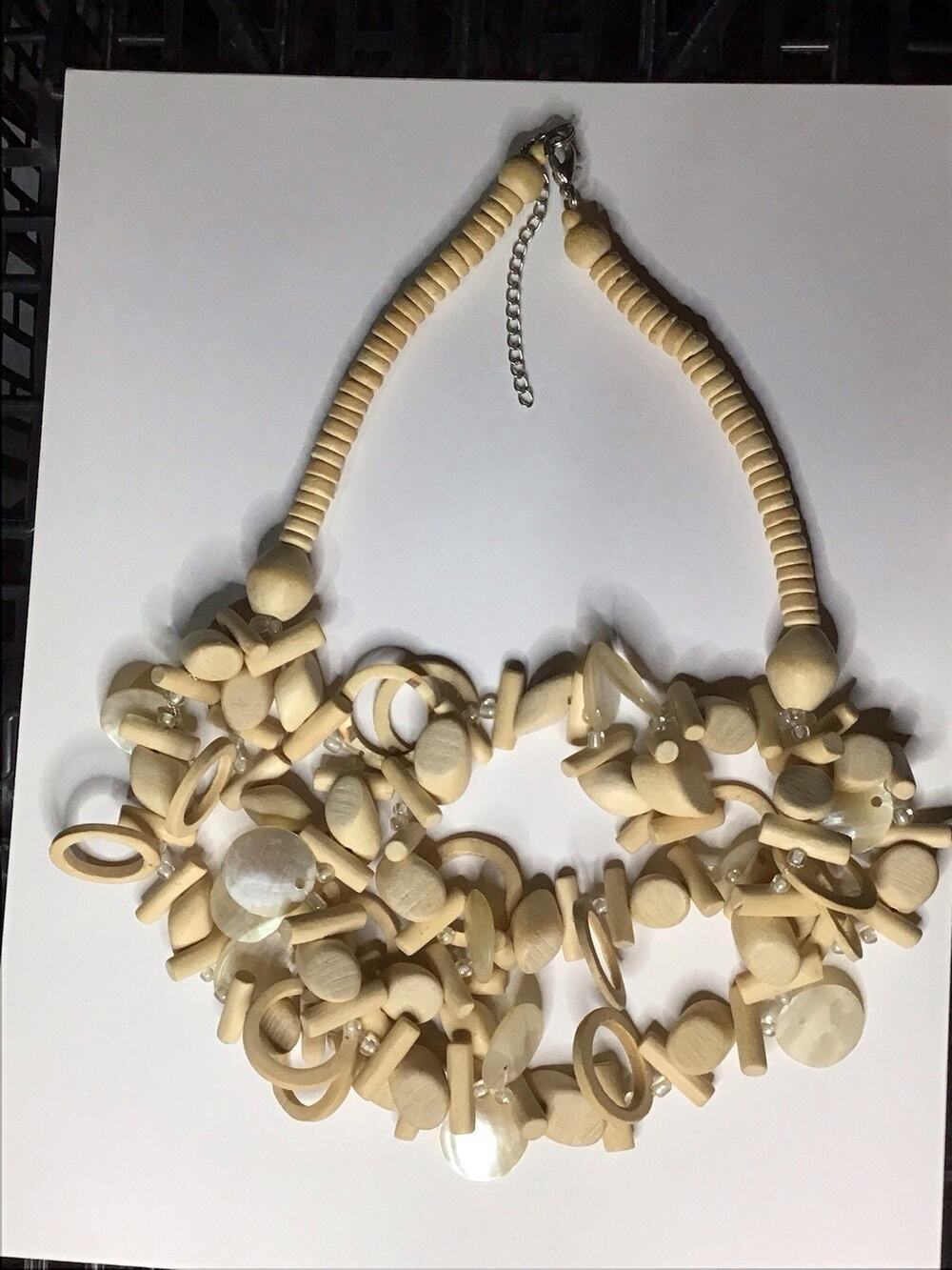 Vintage Handcrafted Wooden Beaded Statement Necklace Chunky Boho Artisan 21"